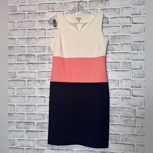 Talbots Cream and‎ Pink Sheath Dress V-Neck Midi size 2p